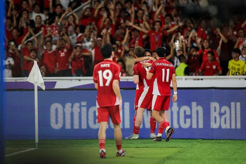 Pemain Timnas Indonesia merayakan gol ke gawang Bahrain pada laga Kualifikasi Piala Dunia 2026 (c)